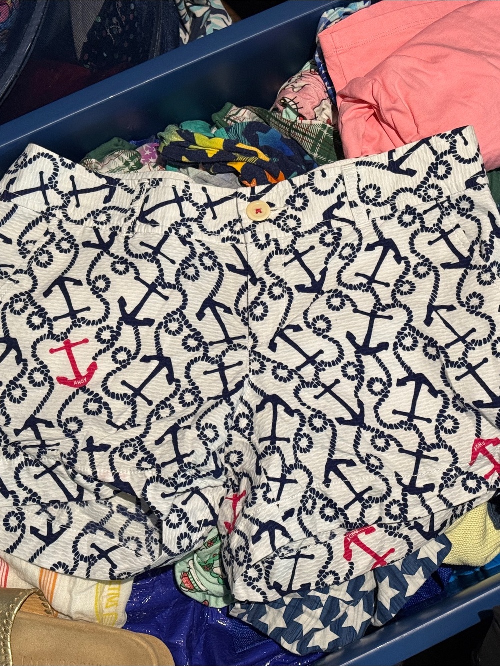 Lilly Pulitzer Navy Anchors on White Shorts with Pink Anchor Accents